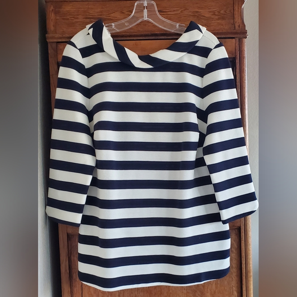 BODEN SARAH OTTOMAN TOP NAVY/IVORY STRIPE US10 UK14 NEW WITH TAGS